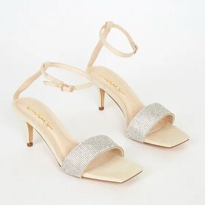 Shylaa Light Nude Rhinestone Ankle Strap Heels